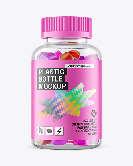 Plastic Bottle with Gummies Mockup