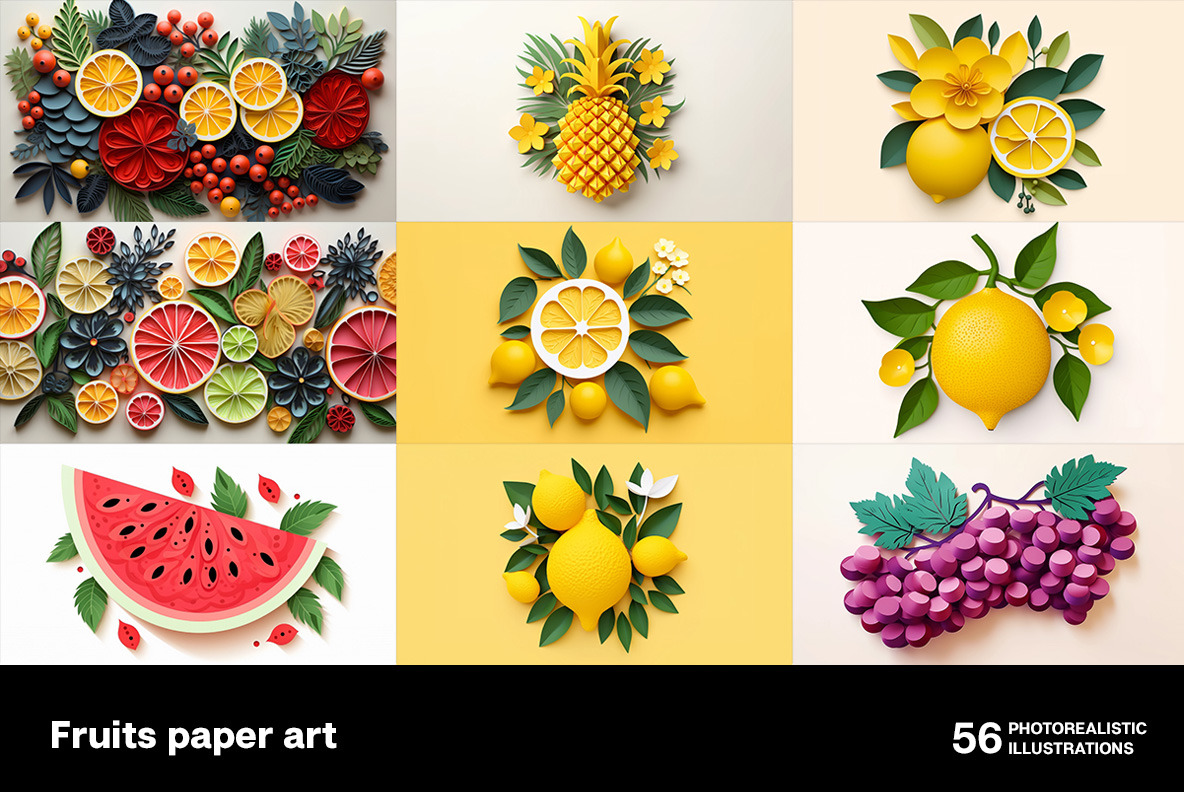 Fruits paper art Fruits paper art