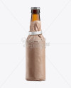 33cl Long Neck Amber Bottle Wrapped in Kraft Paper with Ribbon Mockup