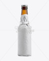 33cl Long Neck Beer Bottle Wrapped in White Paper with Ribbon Mockup