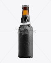 33cl Long Neck Beer Bottle Wrapped in Black Paper with Ribbon Mockup