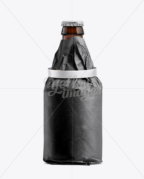 33cl Steinie Amber Bottle Wrapped in Black Paper with Ribbon Mockup