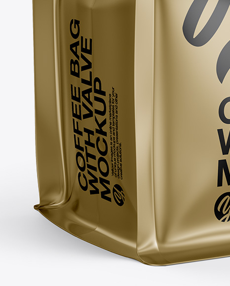 Metallic Coffee Bag With Valve Mockup - Half Side View