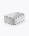 Metallic Tin Box Mockup - Half Side View (High-Angle Shot)