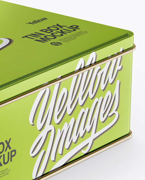 Metallic Tin Box Mockup - Half Side View (High-Angle Shot)