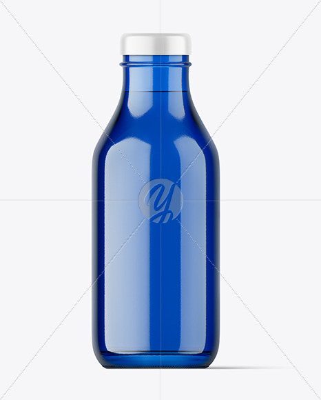 Blue Glass Beverage Bottle Mockup