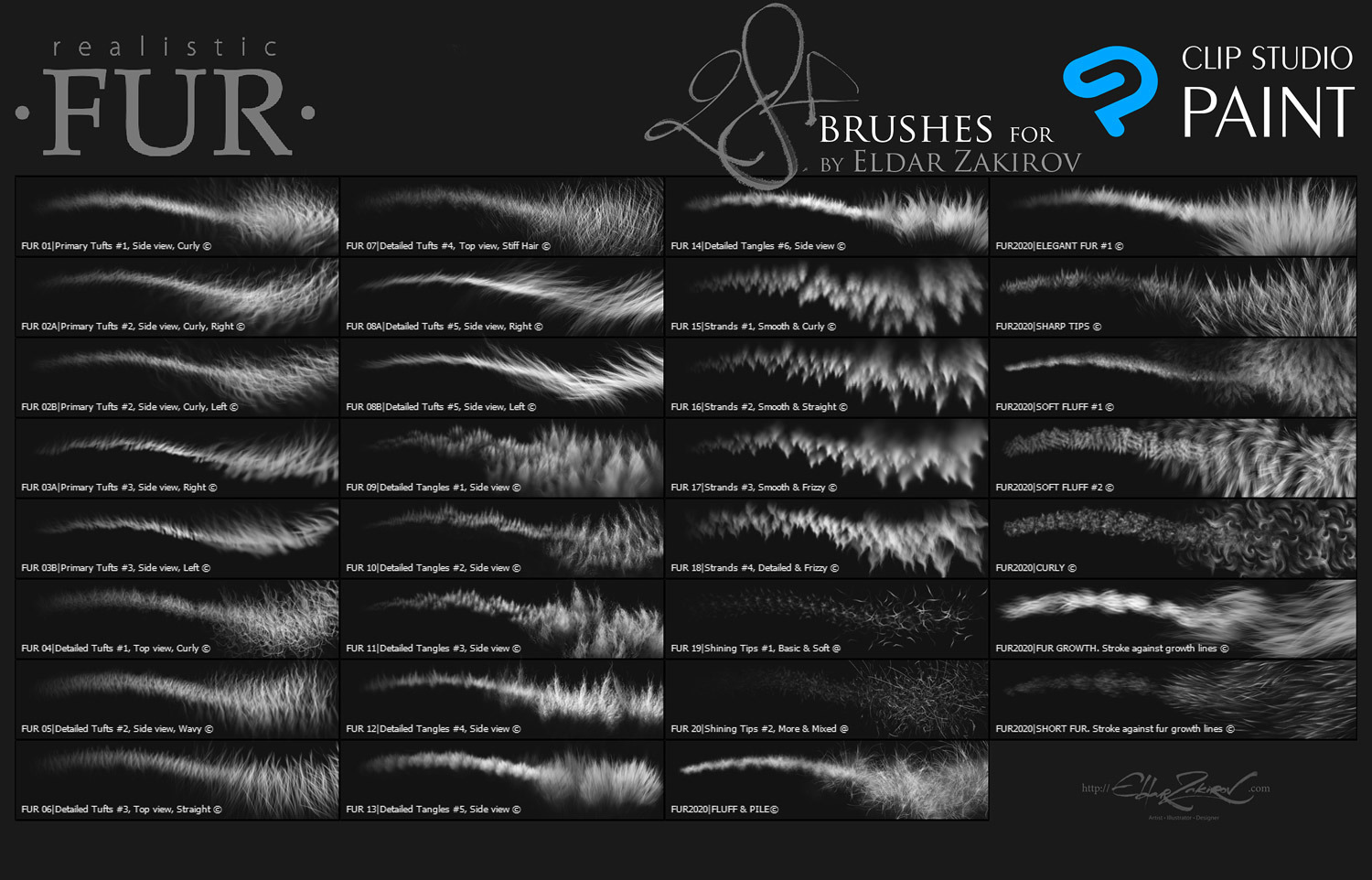 Realistic FUR Brushes for CLIP STUDIO PAINT and Manga Studio