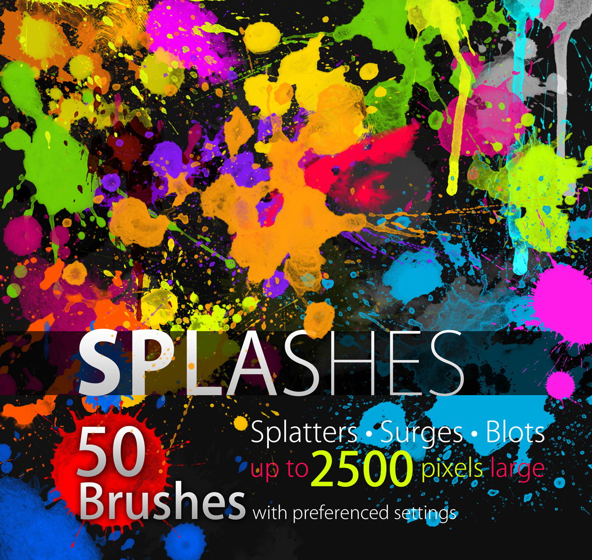 50 High Resolution SPLASHES Brushes for Photoshop, Photoshop Elements and Fresco