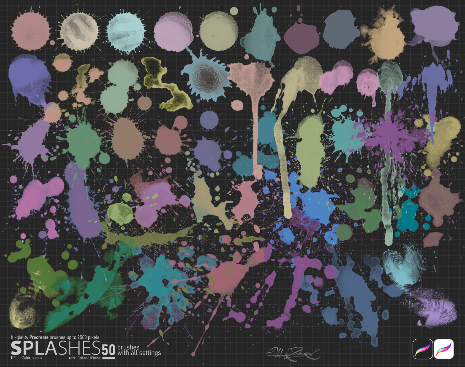 50 High Resolution SPLASHES Brushes for Procreate 50 High Resolution SPLASHES Brushes for Procreate