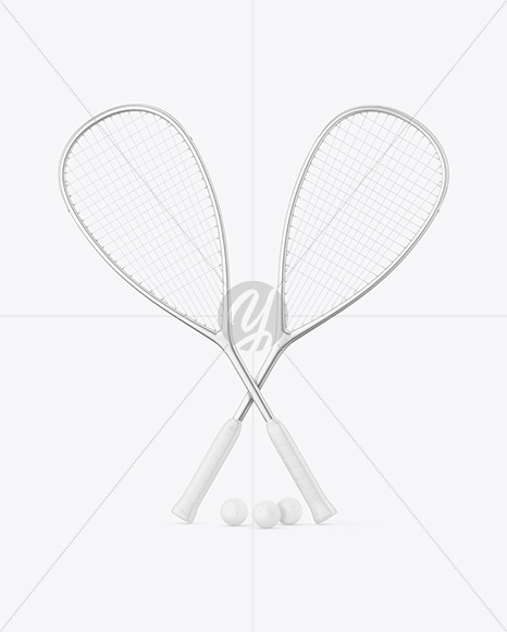 Glossy Metallic Squash Rackets & Balls Mockup