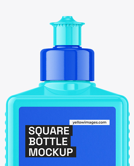 Glossy Plastic Bottle with Push Pull Cap Mockup