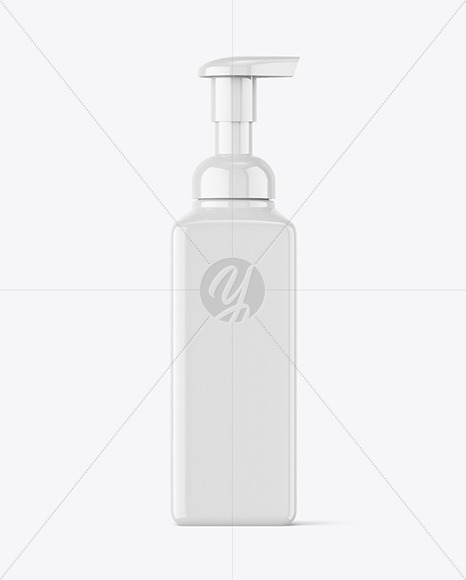 Glossy Square Bottle With Pump Mockup