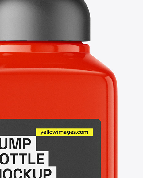 Glossy Square Bottle With Pump Mockup