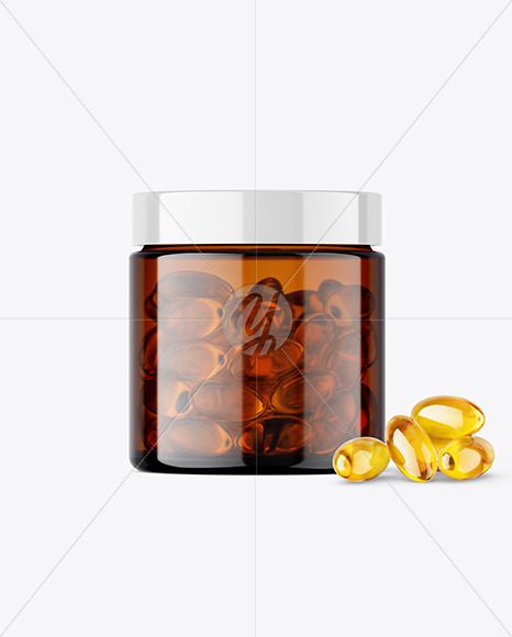 Amber Jar with Fish Oil Mockup
