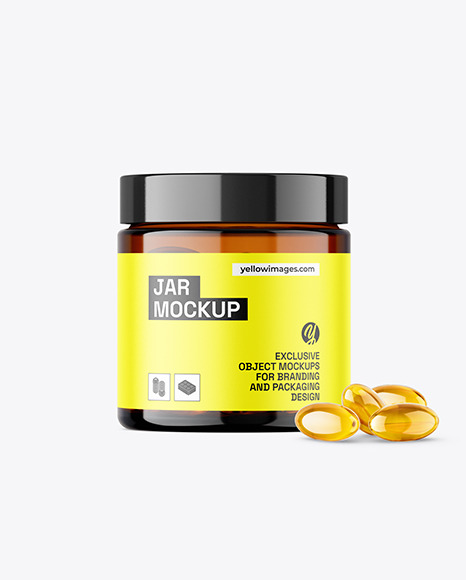 Amber Jar with Fish Oil Mockup