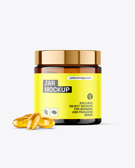 Amber Jar with Fish Oil Mockup