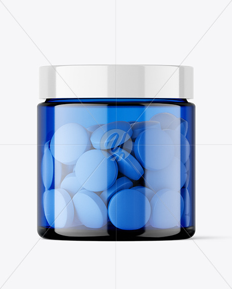 Blue Jar with Tablets Mockup