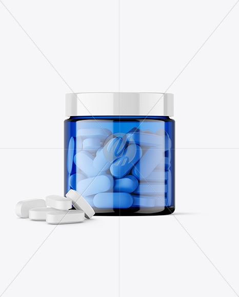 Blue Jar with Pills Mockup