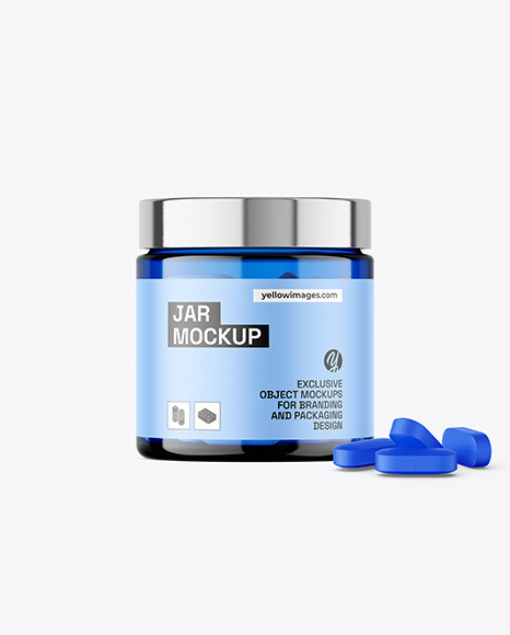 Blue Jar with Pills Mockup