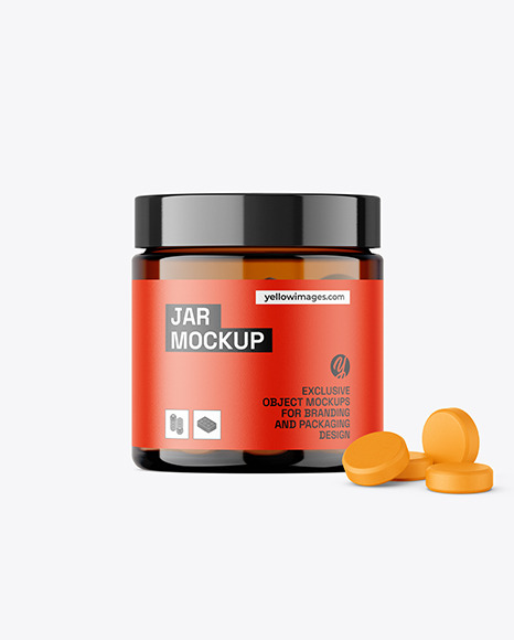 Amber Jar with Tablets Mockup