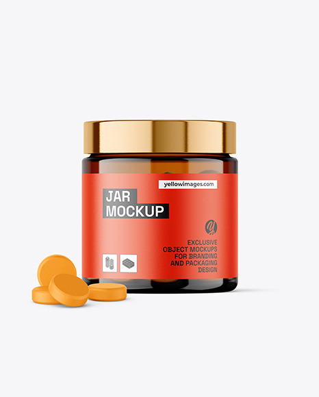 Amber Jar with Tablets Mockup