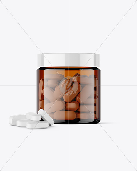 Amber Jar with Pills Mockup