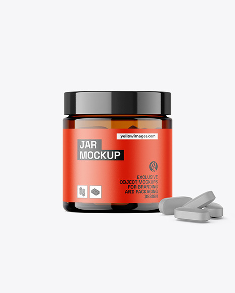 Amber Jar with Pills Mockup