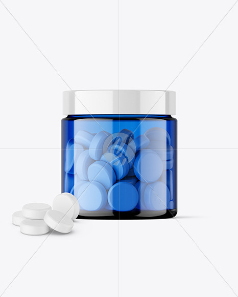 Blue Jar with Tablets Mockup