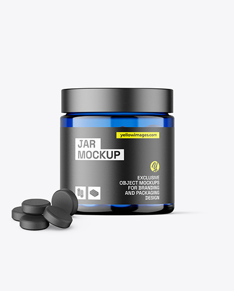 Blue Jar with Tablets Mockup