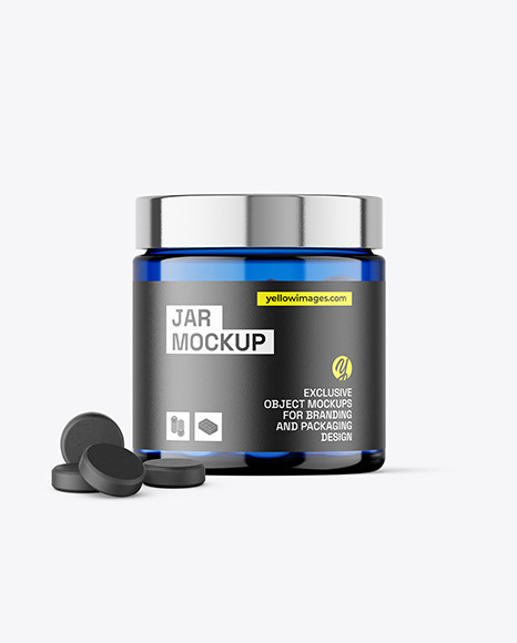 Blue Jar with Tablets Mockup