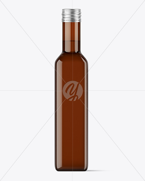 Square Amber Glass Bottle w/ Metallic Cap Mockup