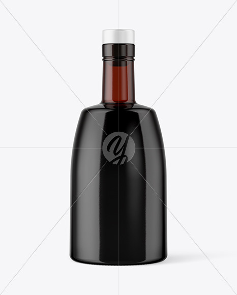 Amber Glass Bottle with Black Rum Mockup