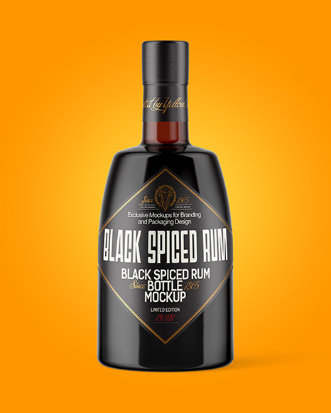 Amber Glass Bottle with Black Rum Mockup