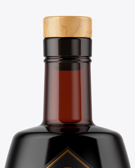 Amber Glass Bottle with Black Rum Mockup