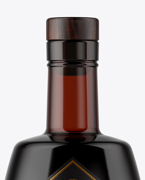 Amber Glass Bottle with Black Rum Mockup