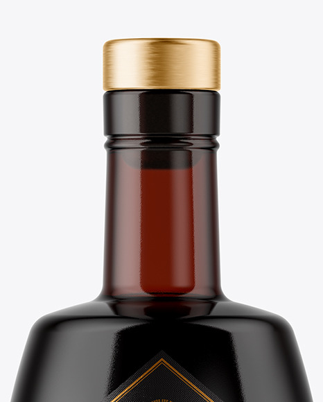 Amber Glass Bottle with Black Rum Mockup