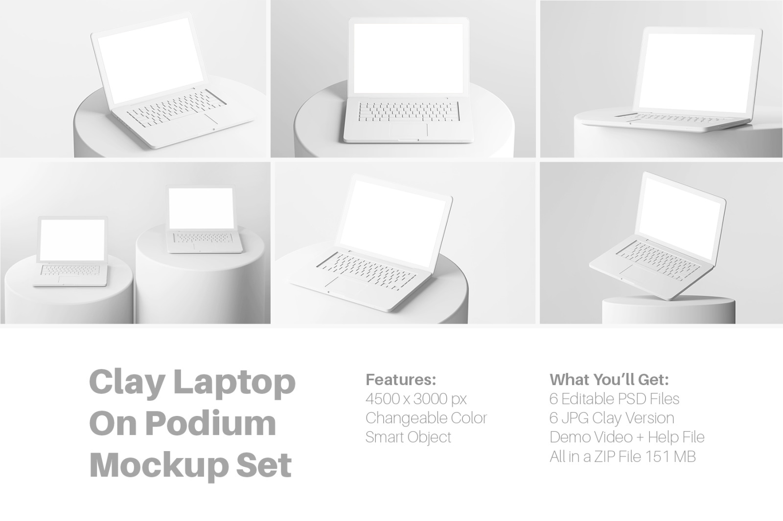 Clay Matte Macbook Laptop Device Mockup Set