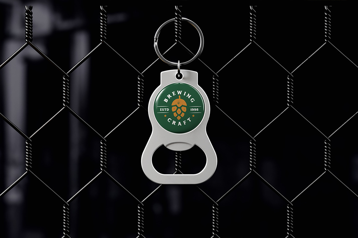 Branded Metal Bottle Opener With Key Ring Mockup Branded Metal Bottle Opener With Key Ring Mockup