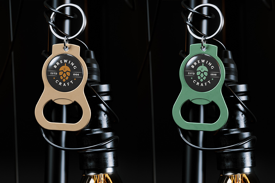 Branded Metal Bottle Opener With Key Ring Mockup Branded Metal Bottle Opener With Key Ring Mockup