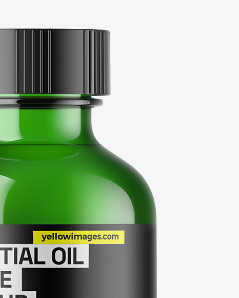 Green Glass Essential Oil Bottle Mockup