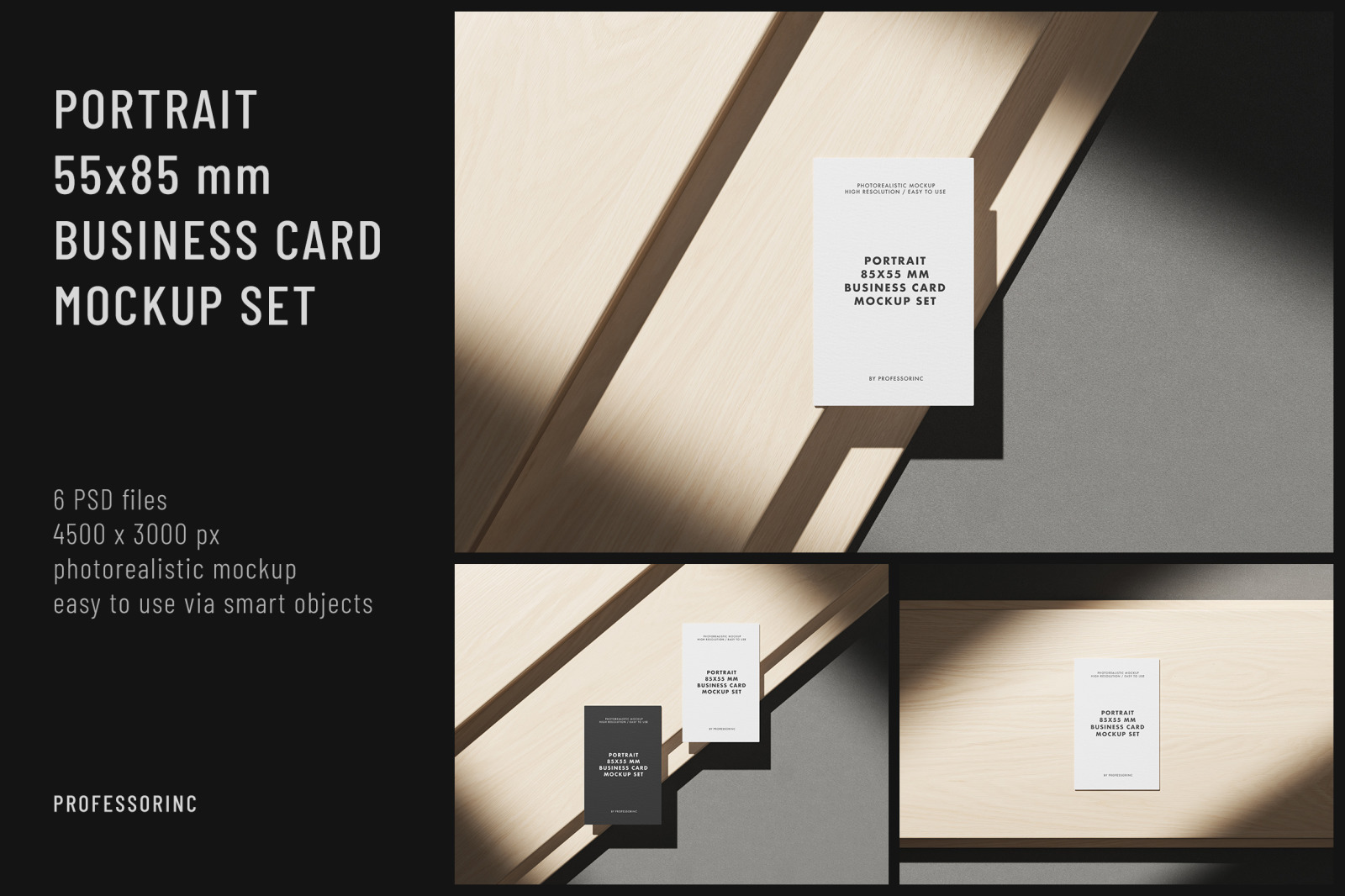 Portrait 85x55 Business Card Mockup Set