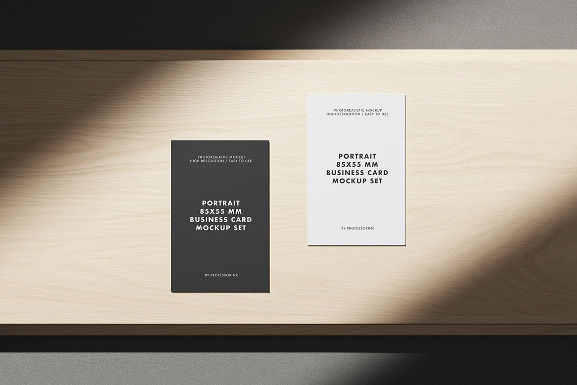 Portrait 85x55 Business Card Mockup Set