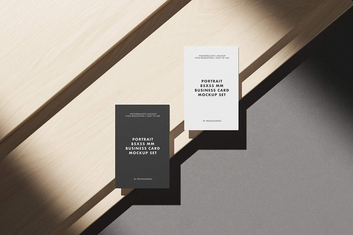 Portrait 85x55 Business Card Mockup Set