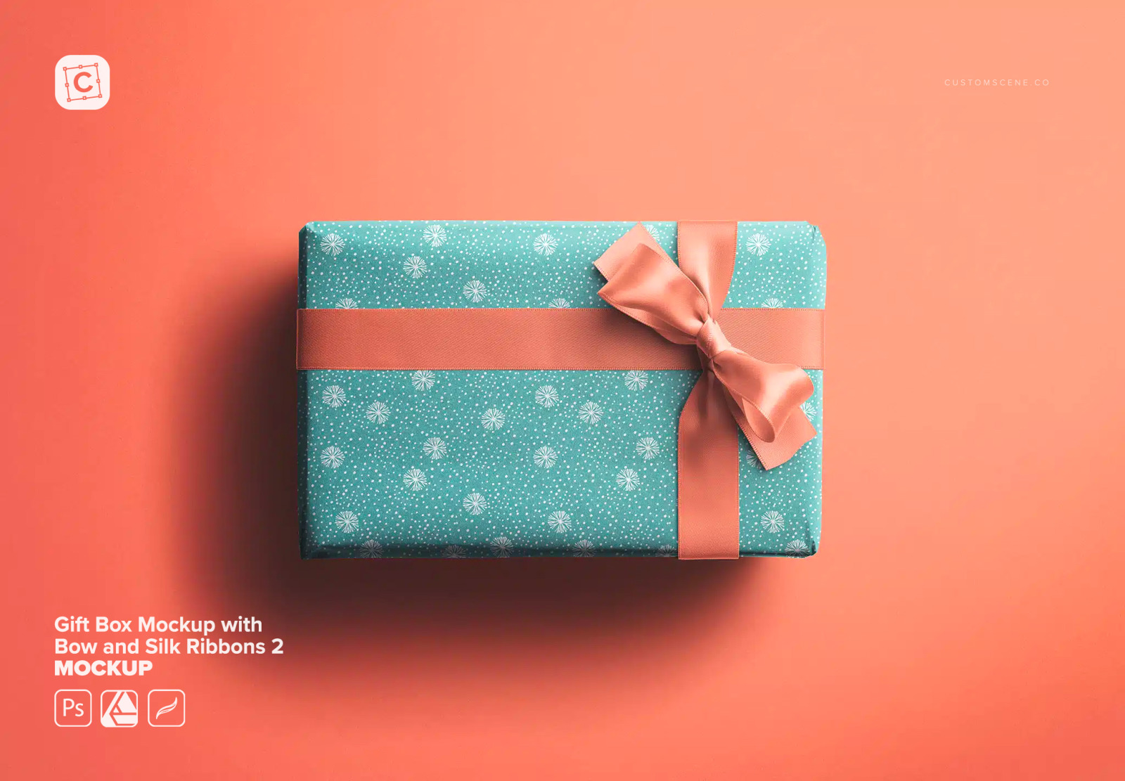 Gift Box Mockup with Bow and Silk Ribbons