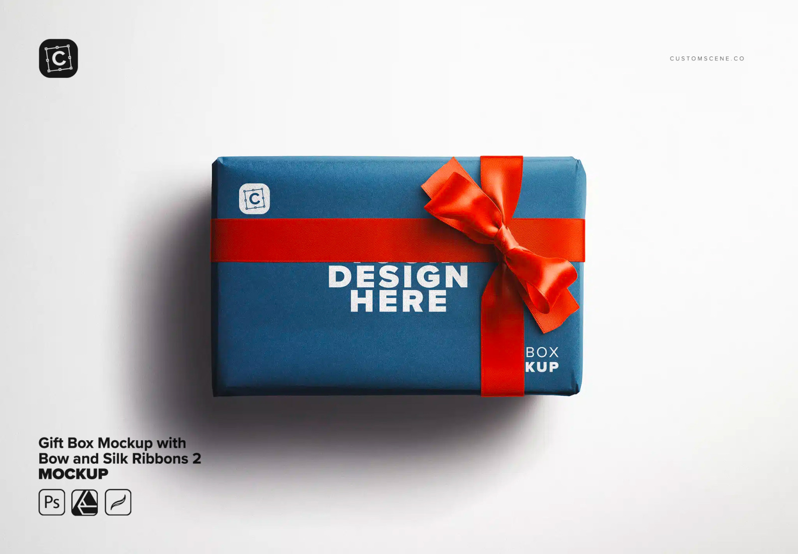 Gift Box Mockup with Bow and Silk Ribbons Gift Box Mockup with Bow and Silk Ribbons