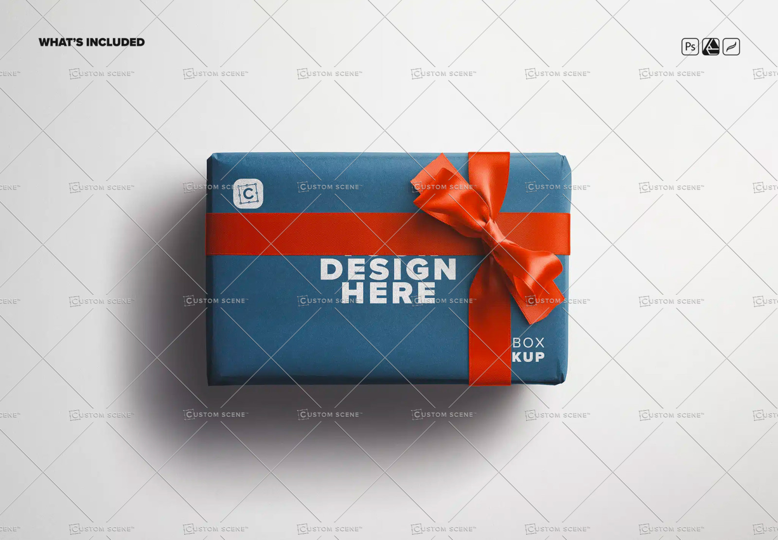 Gift Box Mockup with Bow and Silk Ribbons Gift Box Mockup with Bow and Silk Ribbons