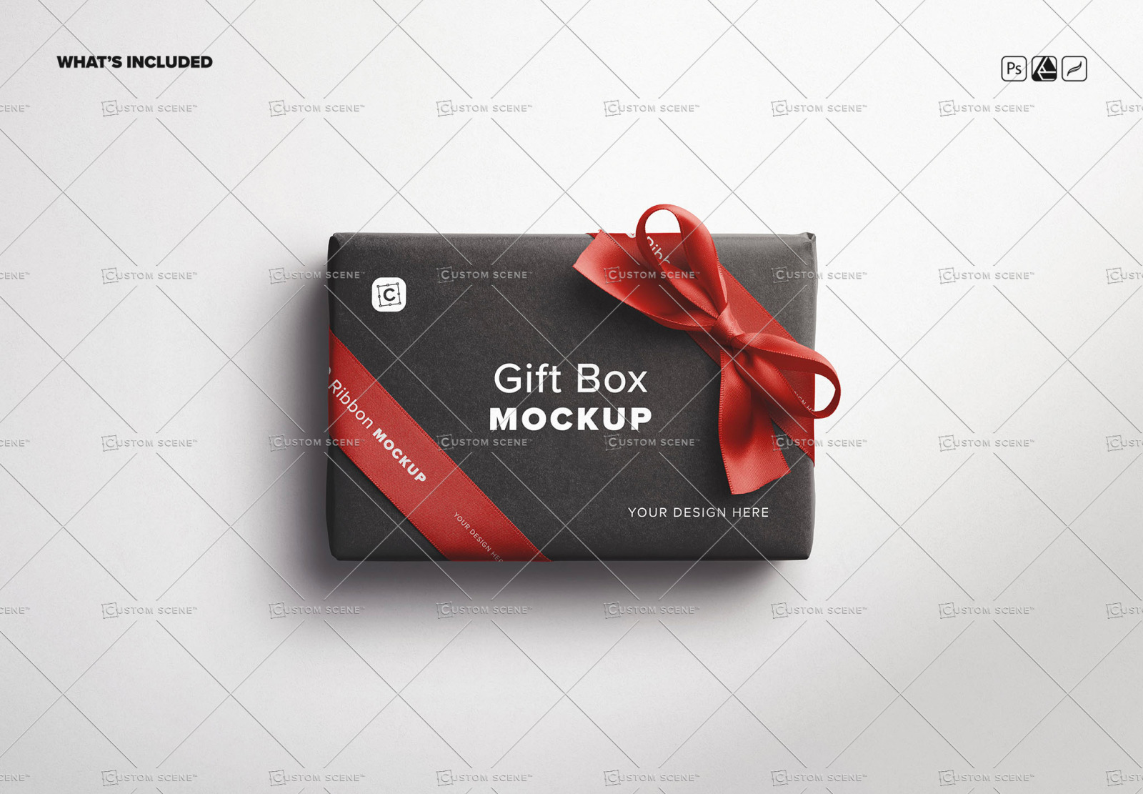 Gift Box Mockup with Bow and Silk Ribbons