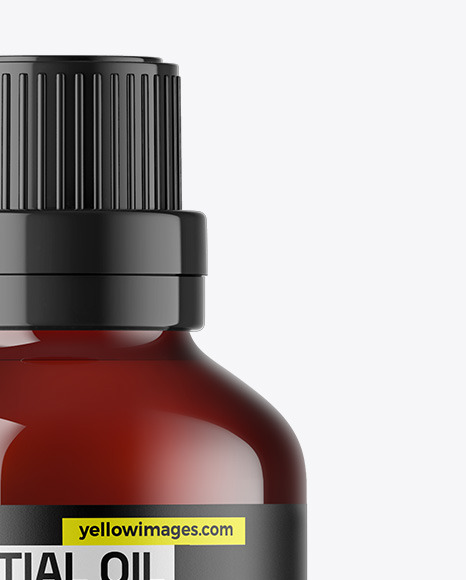 Dark Amber Glass Essential Oil Bottle Mockup
