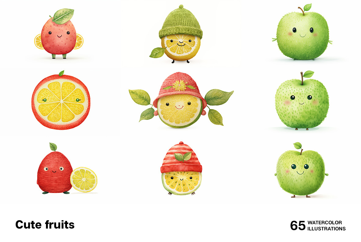 Cute fruits. Collection