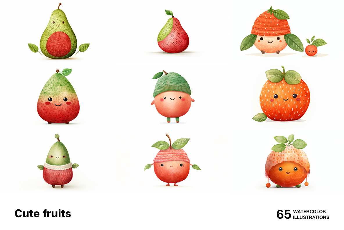 Cute fruits. Collection